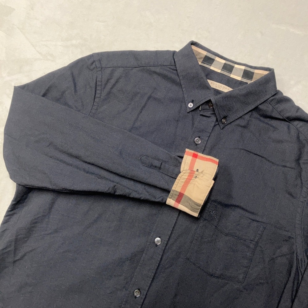 Burberry Brit Mens XL Button Down Shirt Dark Gray Nova Check Plaid Long Sleeve